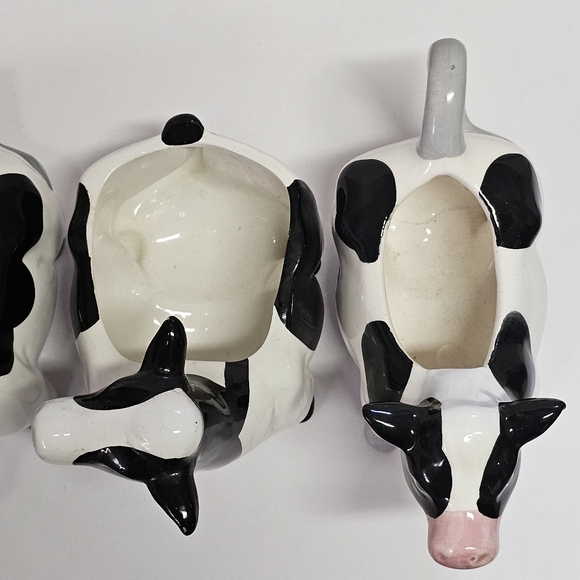 Ceramic Black And White Cow | Sugar Packet Holder And 2 Creamer Set - Picture 6 of 14